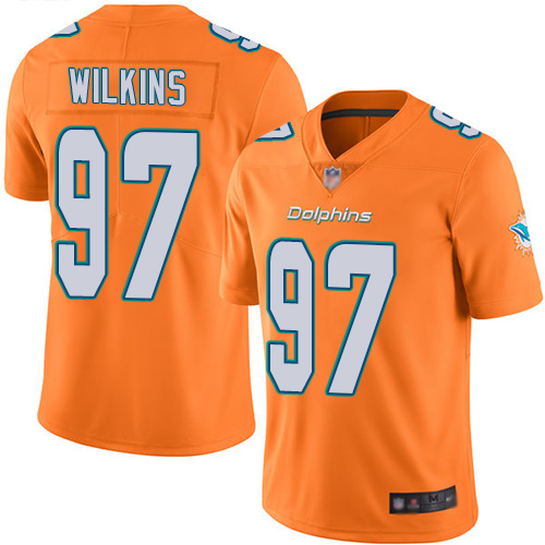 Dolphins #97 Christian Wilkins Orange Men's Stitched Football Limited Rush Jersey