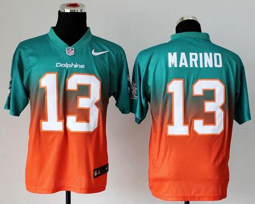 Nike Dolphins #13 Dan Marino Aqua Green/Orange Men's Stitched NFL Elite Fadeaway Fashion Jersey