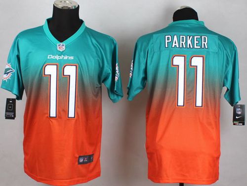 Nike Dolphins #11 DeVante Parker Aqua Green/Orange Men's Stitched NFL Elite Fadeaway Fashion Jersey - Click Image to Close