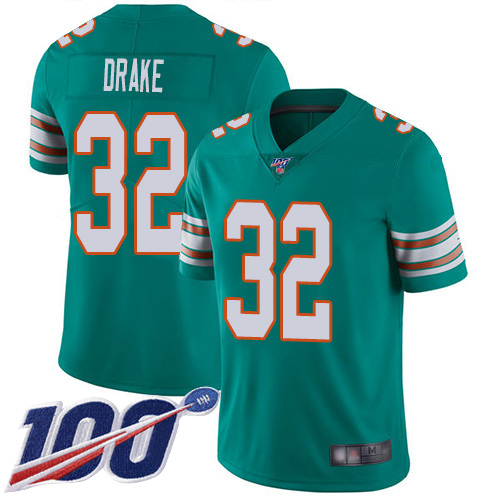 Dolphins #32 Kenyan Drake Aqua Green Alternate Men's Stitched Football 100th Season Vapor Limited Jersey