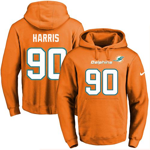 Nike Dolphins #90 Charles Harris Orange Name & Number Pullover NFL Hoodie