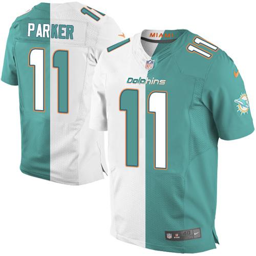 Nike Dolphins #11 DeVante Parker Aqua Green/White Men's Stitched NFL Elite Split Jersey