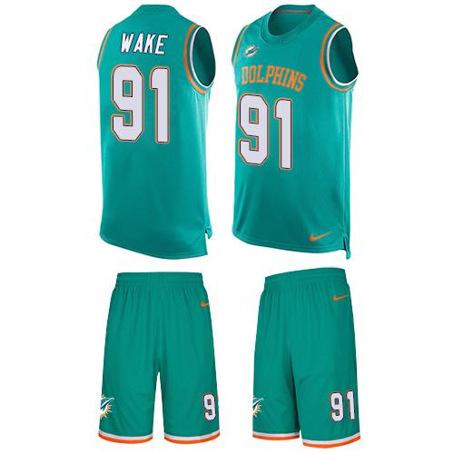 Nike Dolphins #91 Cameron Wake Aqua Green Team Color Men's Stitched NFL Limited Tank Top Suit Jersey - Click Image to Close