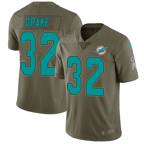 Nike Dolphins #32 Kenyan Drake Olive Men's Stitched NFL Limited 2017 Salute To Service Jersey