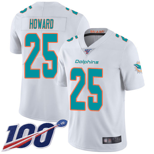 Dolphins #25 Xavien Howard White Men's Stitched Football 100th Season Vapor Limited Jersey