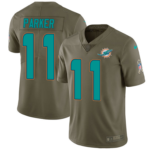 Nike Dolphins #11 DeVante Parker Olive Men's Stitched NFL Limited 2017 Salute to Service Jersey