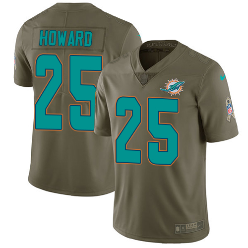 Nike Dolphins #25 Xavien Howard Olive Men's Stitched NFL Limited 2017 Salute to Service Jersey - Click Image to Close