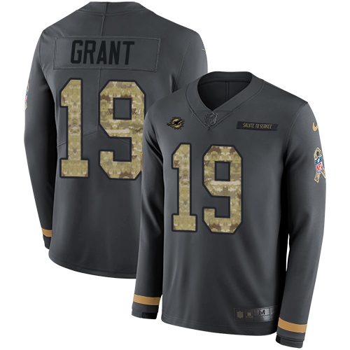 Nike Dolphins #19 Jakeem Grant Anthracite Salute to Service Men's Stitched NFL Limited Therma Long Sleeve Jersey - Click Image to Close