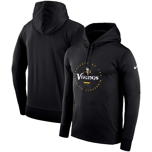 Men's Minnesota Vikings Nike Black Sideline Property Of Wordmark Logo Performance Pullover Hoodie - Click Image to Close