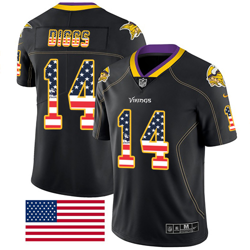 Nike Vikings #14 Stefon Diggs Black Men's Stitched NFL Limited Rush USA Flag Jersey - Click Image to Close