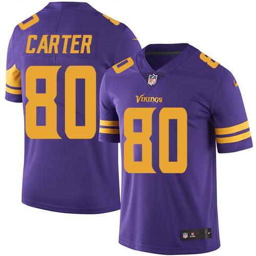 Nike Vikings #80 Cris Carter Purple Men's Stitched NFL Limited Rush Jersey