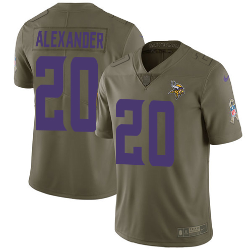 Nike Vikings #20 Mackensie Alexander Olive Men's Stitched NFL Limited 2017 Salute to Service Jersey - Click Image to Close