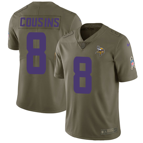 Nike Vikings #8 Kirk Cousins Olive Men's Stitched NFL Limited 2017 Salute to Service Jersey