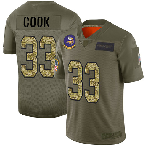 Vikings #33 Dalvin Cook Olive/Camo Men's Stitched Football Limited 2019 Salute To Service Jersey - Click Image to Close