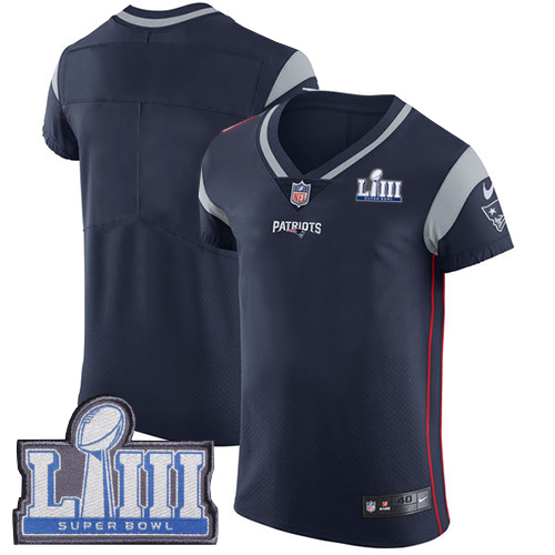 Nike Patriots Blank Navy Blue Team Color Super Bowl LIII Bound Men's Stitched NFL Vapor Untouchable Elite Jersey - Click Image to Close