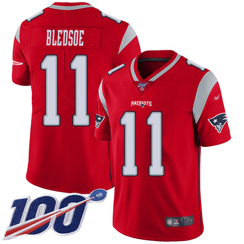 Patriots #11 Drew Bledsoe Red Men's Stitched Football Limited Inverted Legend 100th Season Jersey - Click Image to Close