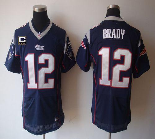 Nike Patriots #12 Tom Brady Navy Blue Team Color With C Patch Men's Stitched NFL Elite Jersey