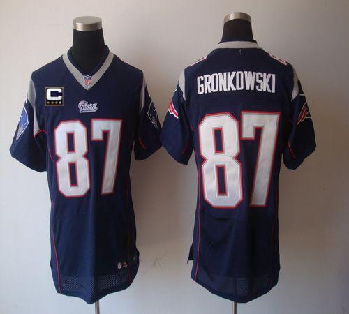 Nike Patriots #87 Rob Gronkowski Navy Blue Team Color With C Patch Men's Stitched NFL Elite Jersey