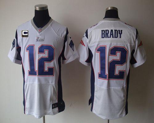 Nike Patriots #12 Tom Brady White With C Patch Men's Stitched NFL Elite Jersey