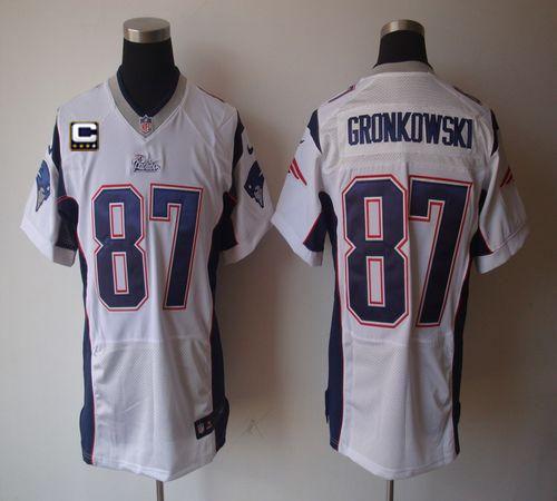 Nike Patriots #87 Rob Gronkowski White With C Patch Men's Stitched NFL Elite Jersey - Click Image to Close