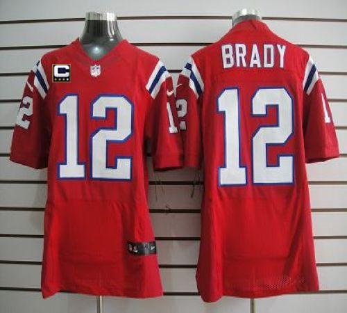 Nike Patriots #12 Tom Brady Red Alternate With C Patch Men's Stitched NFL Elite Jersey