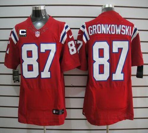 Nike Patriots #87 Rob Gronkowski Red Alternate With C Patch Men's Stitched NFL Elite Jersey - Click Image to Close