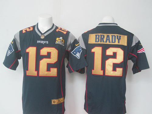 Nike Patriots #12 Tom Brady Navy Blue Team Color Super Bowl 50 Collection Men's Stitched NFL Elite Jersey