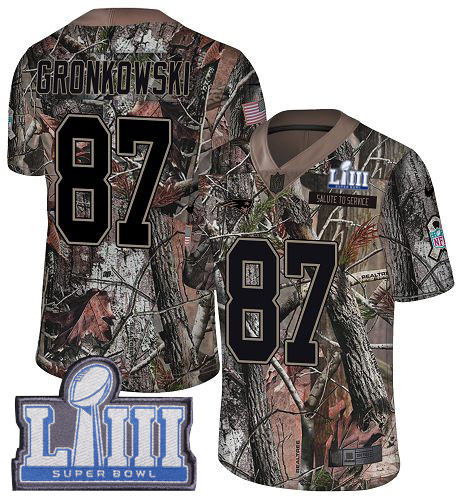 Nike Patriots #87 Rob Gronkowski Camo Super Bowl LIII Bound Men's Stitched NFL Limited Rush Realtree Jersey