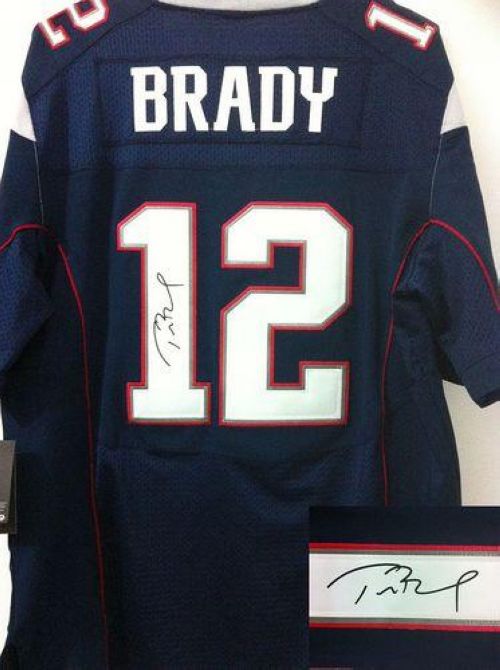 Nike Patriots #12 Tom Brady Navy Blue Team Color Men's Stitched NFL Elite Autographed Jersey