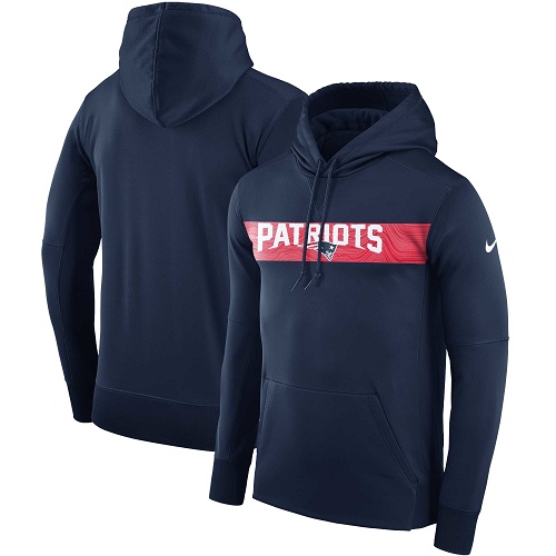 Men's New England Patriots Nike Navy Sideline Team Performance Pullover Hoodie - Click Image to Close