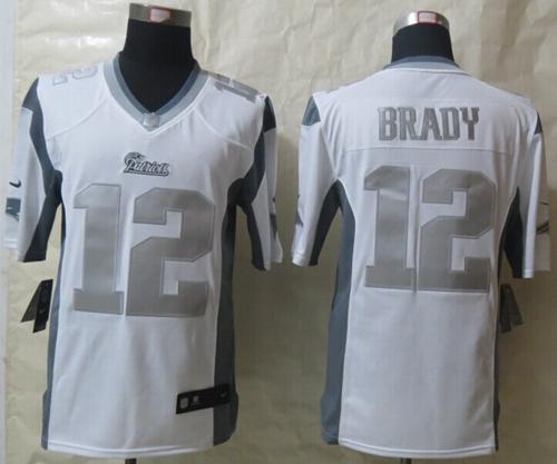 Nike Patriots #12 Tom Brady White Men's Stitched NFL Limited Platinum Jersey - Click Image to Close