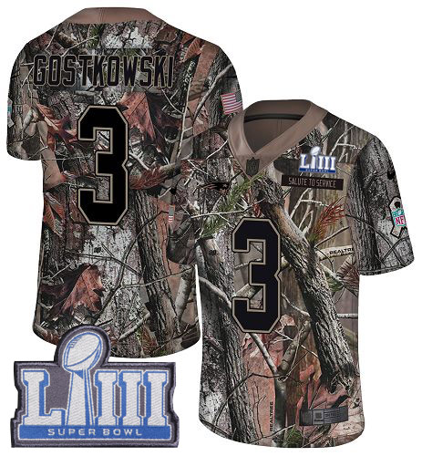 Nike Patriots #3 Stephen Gostkowski Camo Super Bowl LIII Bound Men's Stitched NFL Limited Rush Realtree Jersey