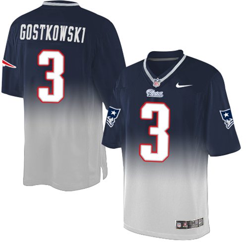 Nike Patriots #3 Stephen Gostkowski Navy Blue/Grey Men's Stitched NFL Elite Fadeaway Fashion Jersey