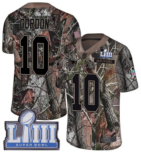 Nike Patriots #10 Josh Gordon Camo Super Bowl LIII Bound Men's Stitched NFL Limited Rush Realtree Jersey