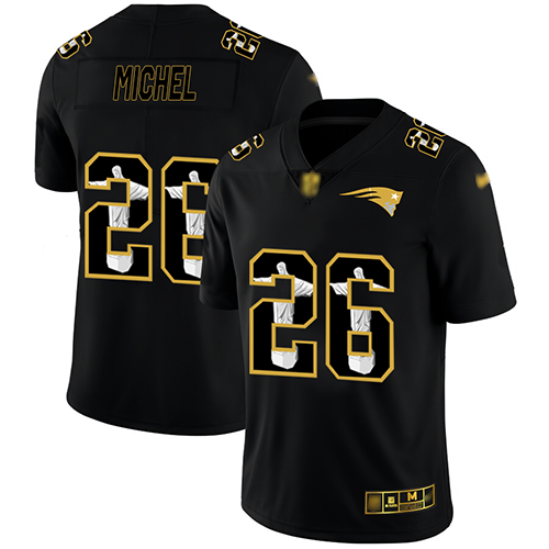 Patriots #26 Sony Michel Black Men's Stitched Football Limited Jesus Faith Jersey - Click Image to Close