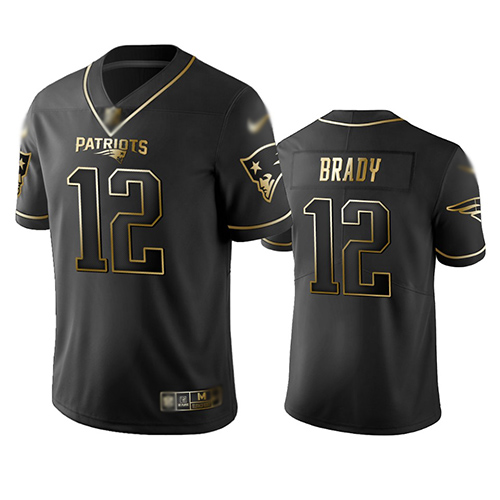 Patriots #12 Tom Brady Black Men's Stitched Football Limited Golden Edition Jersey