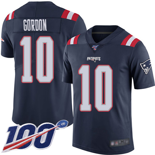 Patriots #10 Josh Gordon Navy Blue Men's Stitched Football Limited Rush 100th Season Jersey