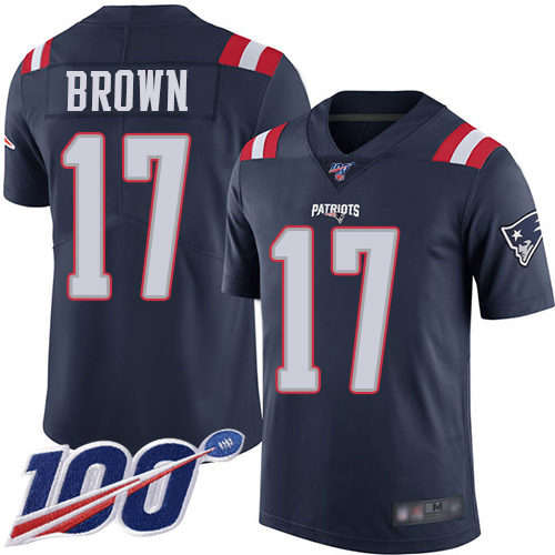 Patriots #17 Antonio Brown Navy Blue Men's Stitched Football Limited Rush 100th Season Jersey