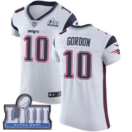 Nike Patriots #10 Josh Gordon White Super Bowl LIII Bound Men's Stitched NFL Vapor Untouchable Elite Jersey - Click Image to Close