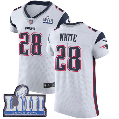 Nike Patriots #28 James White White Super Bowl LIII Bound Men's Stitched NFL Vapor Untouchable Elite Jersey