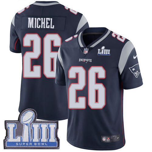 Nike Patriots #26 Sony Michel Navy Blue Team Color Super Bowl LIII Bound Men's Stitched NFL Vapor Untouchable Limited Jersey