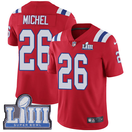 Nike Patriots #26 Sony Michel Red Alternate Super Bowl LIII Bound Men's Stitched NFL Vapor Untouchable Limited Jersey - Click Image to Close