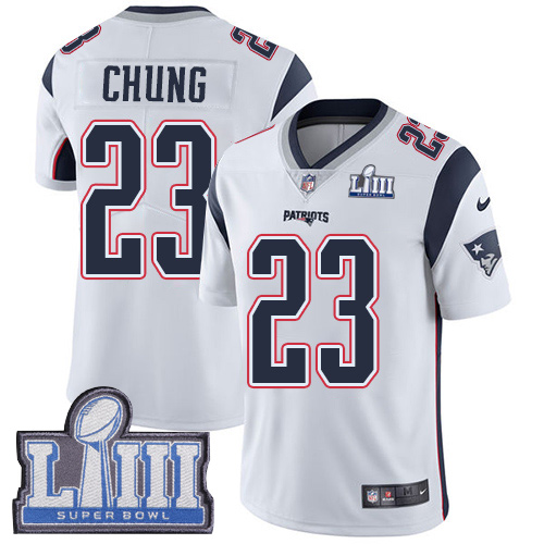 Nike Patriots #23 Patrick Chung White Super Bowl LIII Bound Men's Stitched NFL Vapor Untouchable Limited Jersey - Click Image to Close