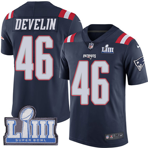 Nike Patriots #46 James Develin Navy Blue Super Bowl LIII Bound Men's Stitched NFL Limited Rush Jersey - Click Image to Close