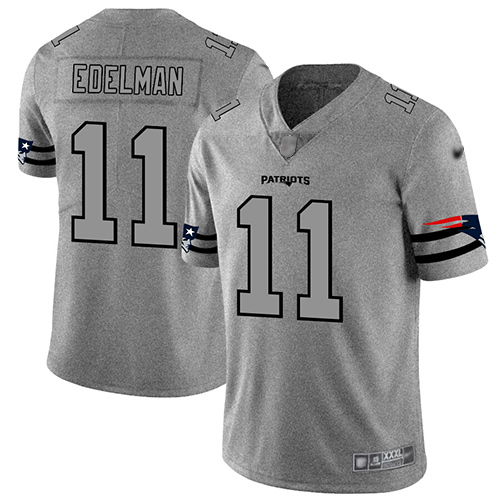 Patriots #11 Julian Edelman Gray Men's Stitched Football Limited Team Logo Gridiron Jersey