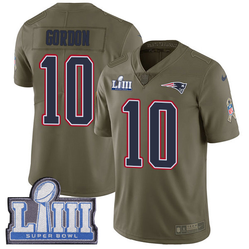 Nike Patriots #10 Josh Gordon Olive Super Bowl LIII Bound Men's Stitched NFL Limited 2017 Salute To Service Jersey - Click Image to Close