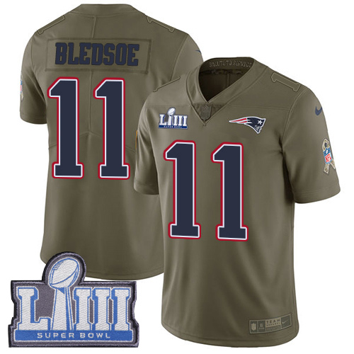 Nike Patriots #11 Drew Bledsoe Olive Super Bowl LIII Bound Men's Stitched NFL Limited 2017 Salute To Service Jersey - Click Image to Close