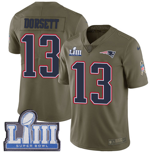 Nike Patriots #13 Phillip Dorsett Olive Super Bowl LIII Bound Men's Stitched NFL Limited 2017 Salute To Service Jersey