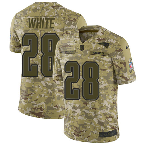 Nike Patriots #28 James White Camo Men's Stitched NFL Limited 2018 Salute To Service Jersey - Click Image to Close