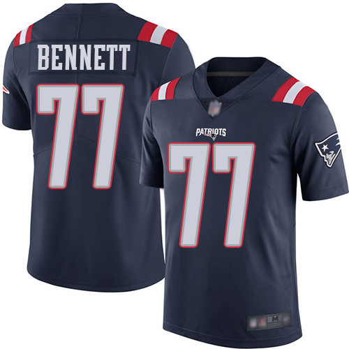 Patriots #77 Michael Bennett Navy Blue Men's Stitched Football Limited Rush Jersey